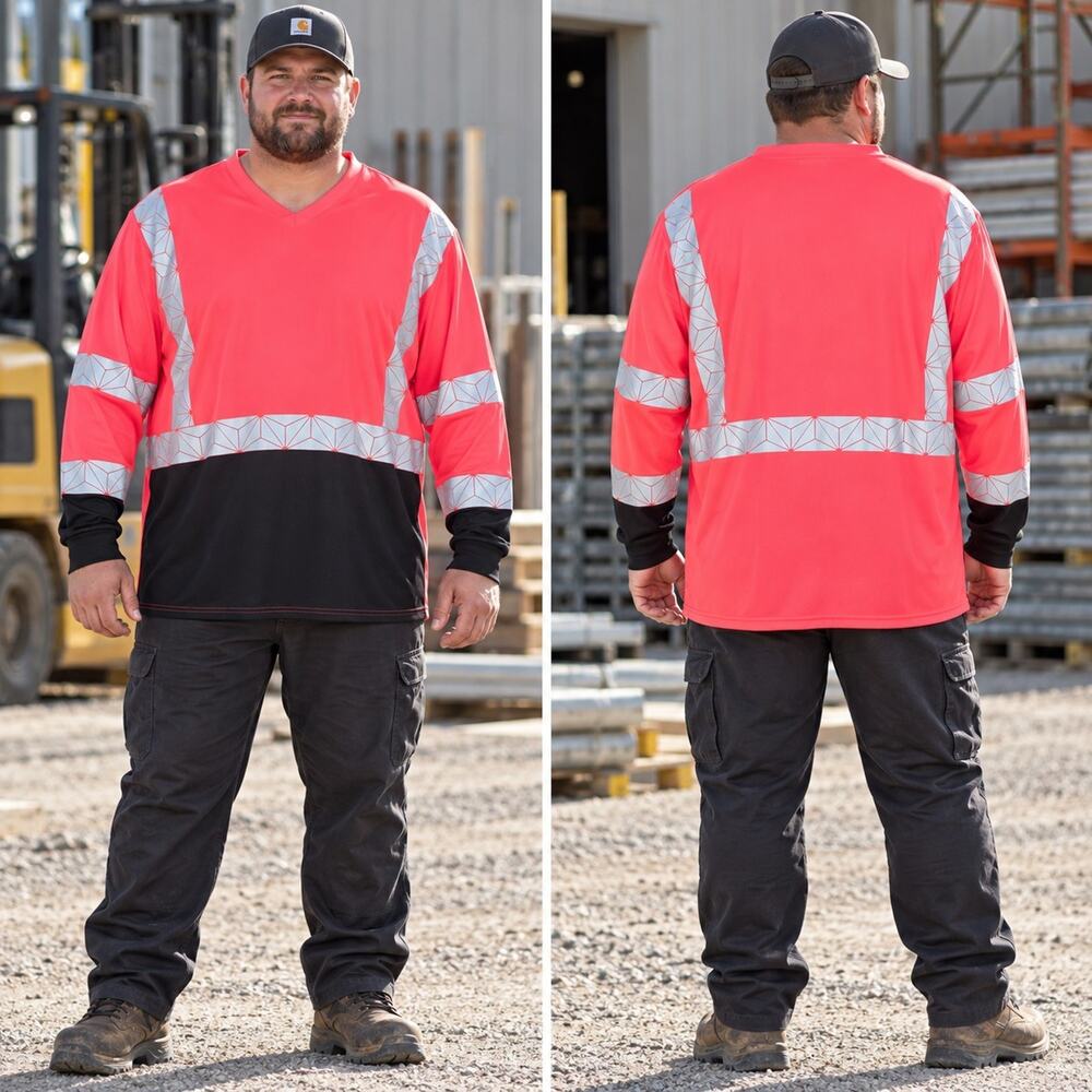 3XL High Visibility Safety Work Shirt ANSI 107-2015 Reflective Long Sleeve NWOT